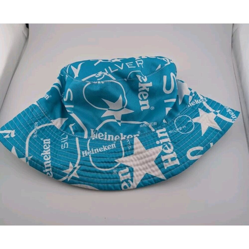 Heineken Silver Bucket Hat Reversible White Blue Stars Sun Protection Soft